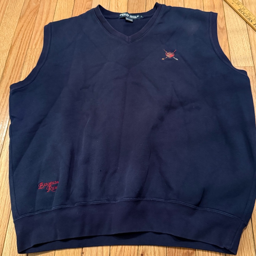 Ralph Lauren Polo Golf Deep Blue V Neck Sweatshirt Vest Size L Bermuda Run